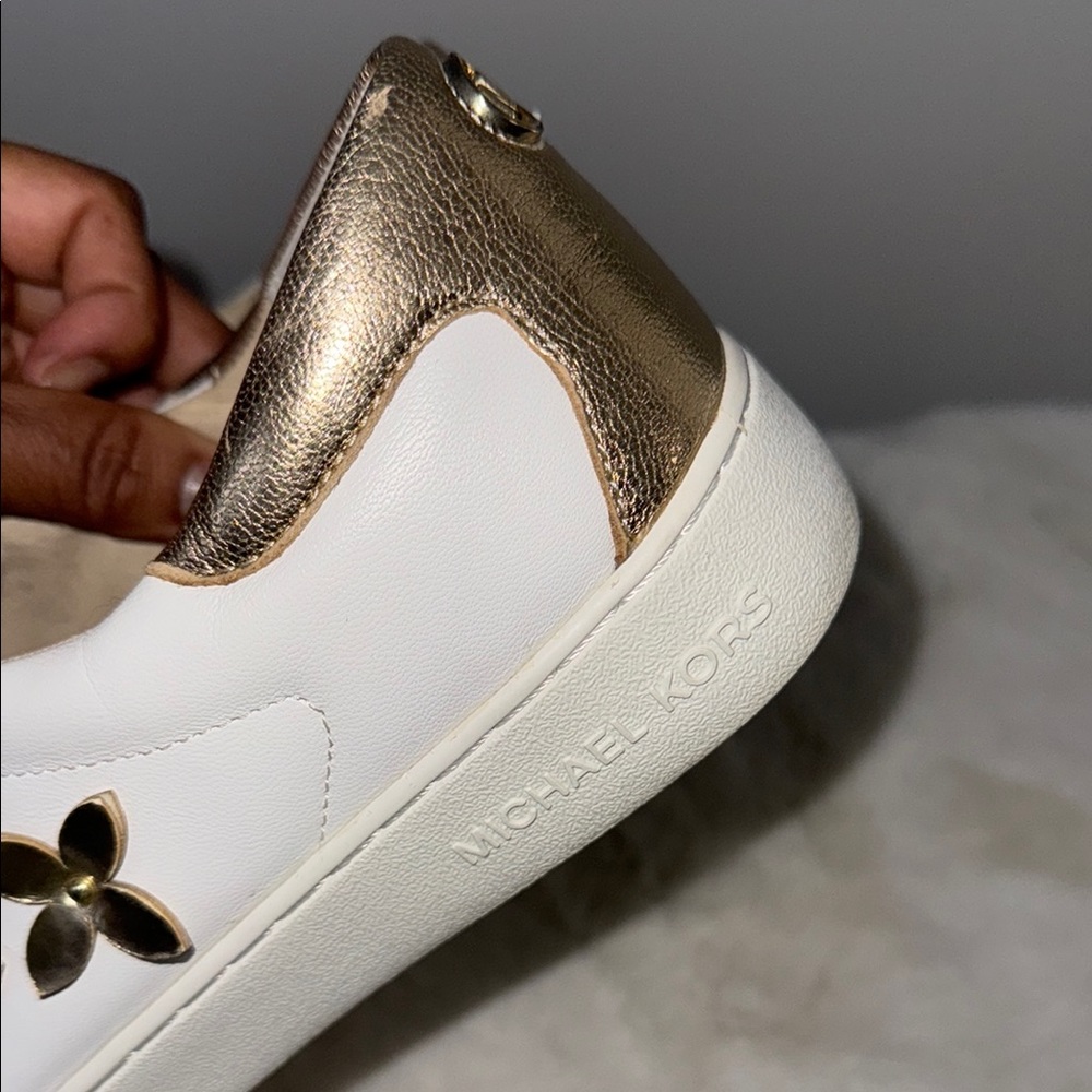 Michael Kors White and Gold Leather Sleek Sneakers - Picture 12 of 14
